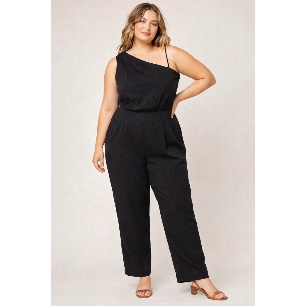 Free People NWT Black One Shoulder Wide Leg Jumpsuit Size 12